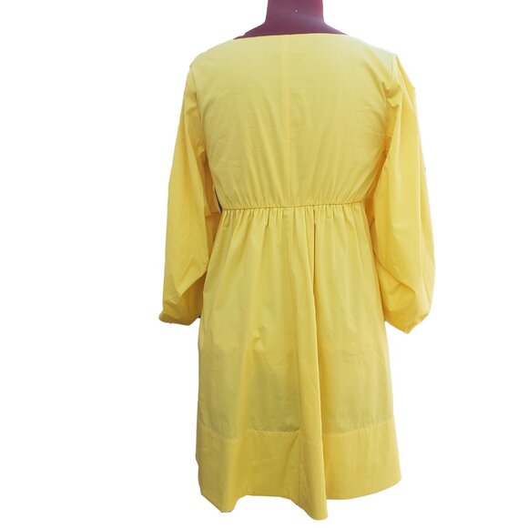 Staud Sophie Dress Yellow Poplin Square Neck 1/2 Sleeve Empire Waist Small - Picture 5 of 9
